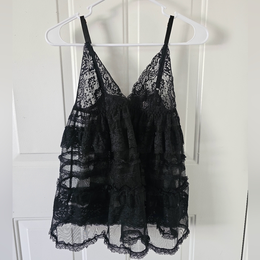 Victoria's Secret Chic Sheer See Through Black Lace Sexy Camisole Top Size S